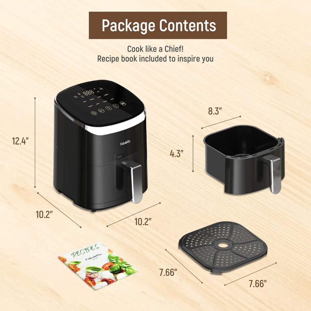 Air Fryer, Fabuletta 9 Customizable Smart Cooking Programs Compact 4QT Air Fryers, Shake Reminder, 450°F Digital Airfryer,Tempered Glass Display, Dishwasher-Safe, Fit for 2-4 People