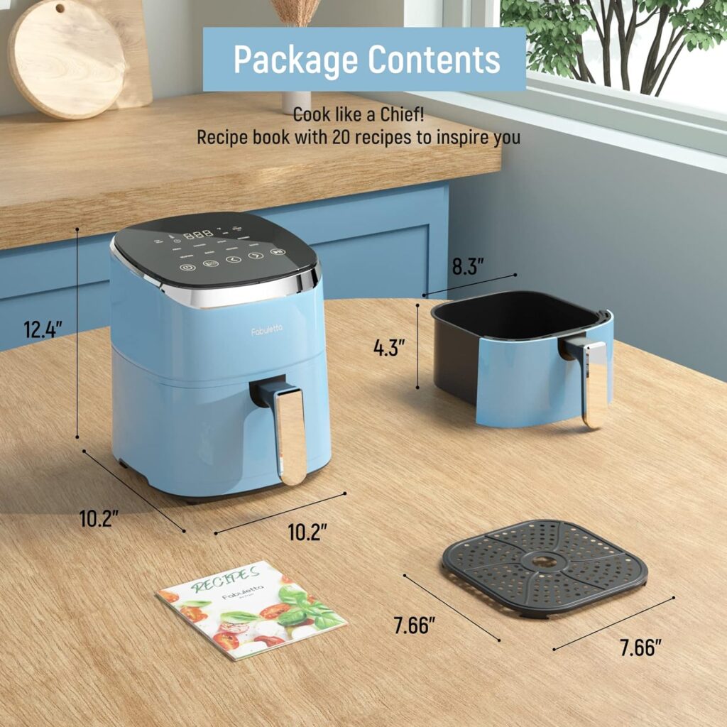 Air Fryer, Fabuletta 9 Customizable Smart Cooking Programs Compact 4QT Air Fryers, Shake Reminder, 450°F Digital Airfryer,Tempered Glass Display, Dishwasher-Safe, Fit for 2-4 People