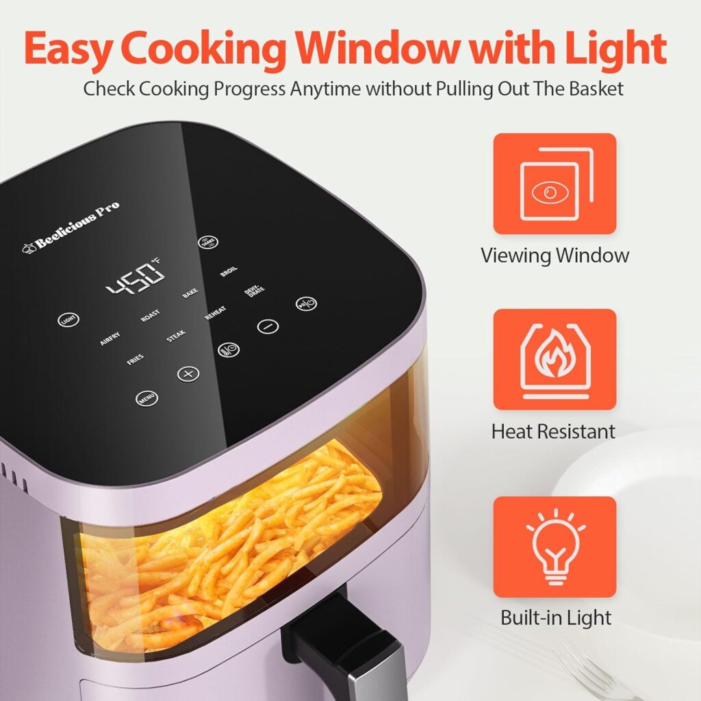 Air Fryer,Beelicious® 8-in-1 Smart Compact 4QT Air Fryers,with Viewing Window,Shake Reminder,450°F Digital Airfryer with Flavor-Lock Tech,Dishwasher-Safe  Nonstick,Fit for 2-4 People,Black