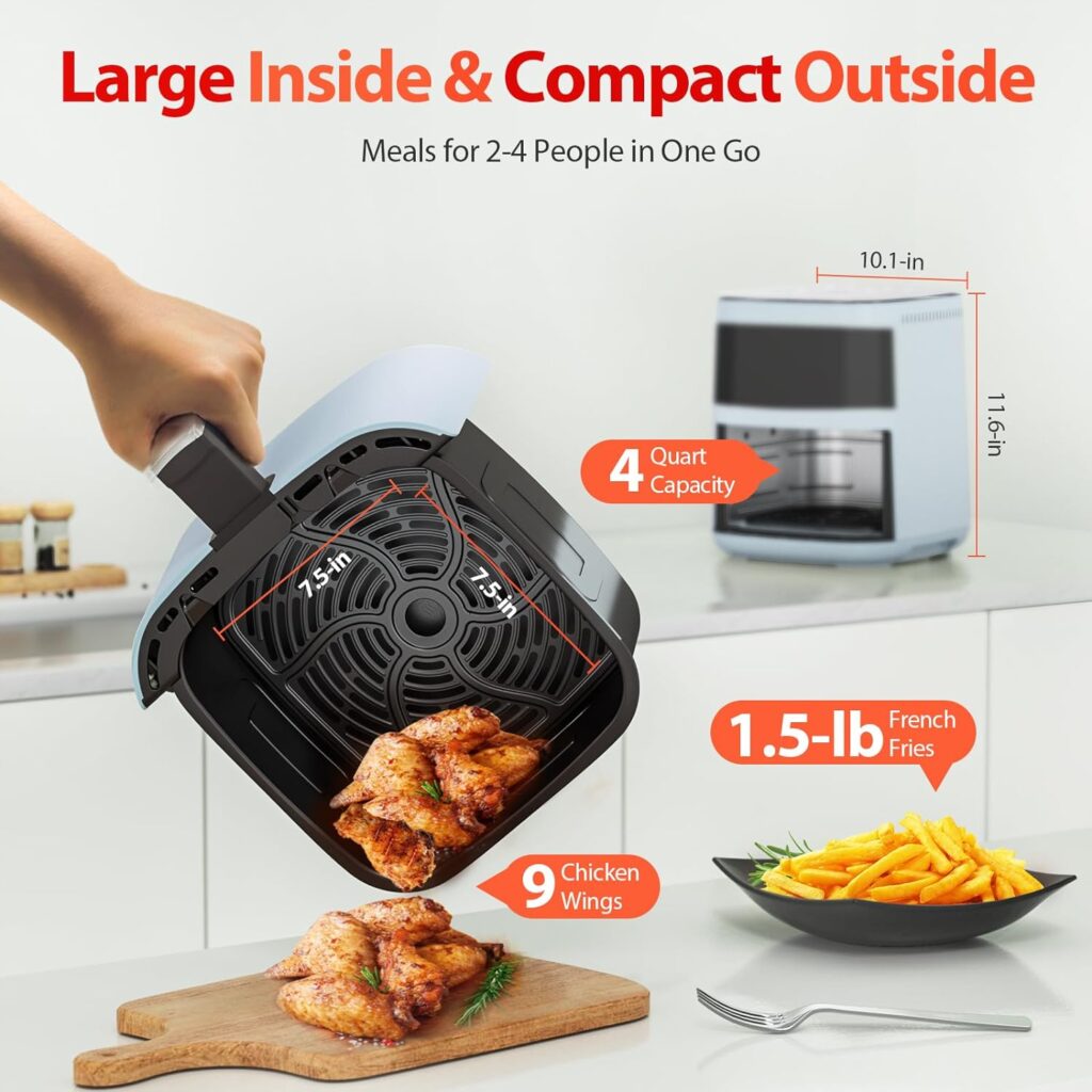 Air Fryer,Beelicious® 8-in-1 Smart Compact 4QT Air Fryers,with Viewing Window,Shake Reminder,450°F Digital Airfryer with Flavor-Lock Tech,Dishwasher-Safe  Nonstick,Fit for 2-4 People,Black