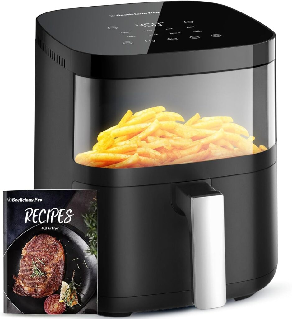 Air Fryer,Beelicious® 8-in-1 Smart Compact 4QT Air Fryers,with Viewing Window,Shake Reminder,450°F Digital Airfryer with Flavor-Lock Tech,Dishwasher-Safe  Nonstick,Fit for 2-4 People,Black