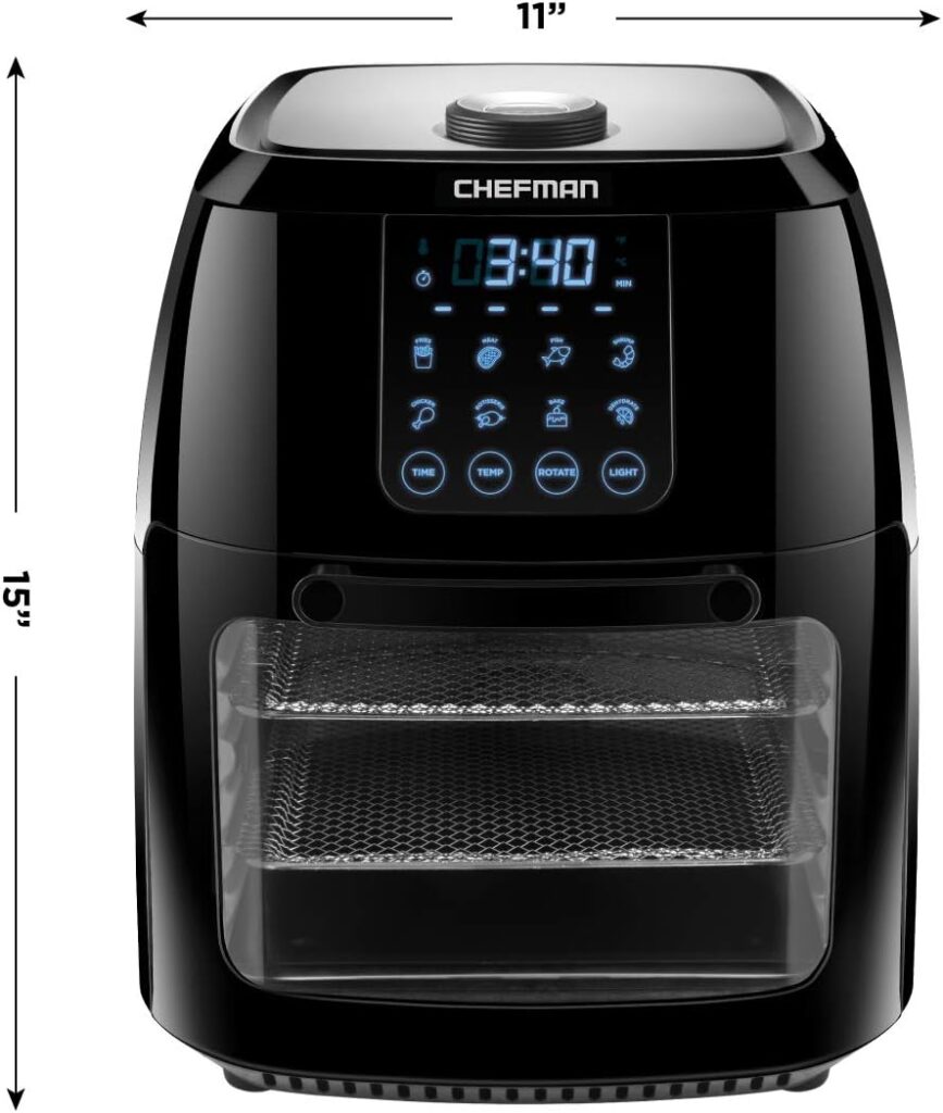 CHEFMAN Multifunctional Digital Air Fryer+ Rotisserie, Dehydrator, Convection Oven, 17 Touch Screen Presets Fry, Roast, Dehydrate, Bake, XL 10L Family Size, Auto Shutoff, Large Easy-View Window, Black