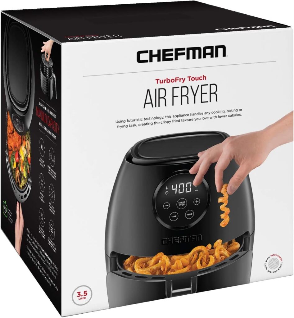 CHEFMAN Small Air Fryer Healthy Cooking, 3.6 Qt, Nonstick, User Friendly and Dual Control Temperature, w/ 60 Minute Timer  Auto Shutoff, Dishwasher Safe Basket, Matte Black, Cookbook Included