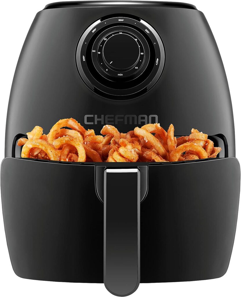 CHEFMAN Small Air Fryer Healthy Cooking, 3.6 Qt, Nonstick, User Friendly and Dual Control Temperature, w/ 60 Minute Timer  Auto Shutoff, Dishwasher Safe Basket, Matte Black, Cookbook Included