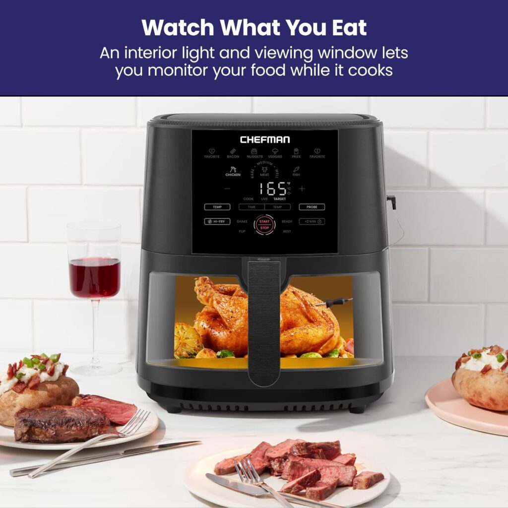 Chefman TurboFry® Touch Air Fryer, XL 8-Qt Family Size, One-Touch Digital Control Presets, French Fries, Chicken, Meat, Fish, Nonstick Dishwasher-Safe Parts, Automatic Shutoff, Stainless Steel