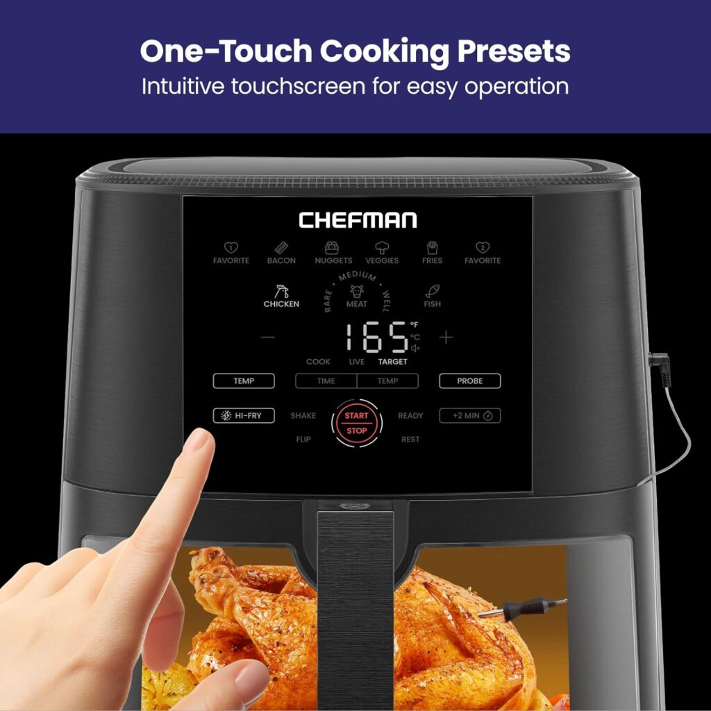 Chefman TurboFry® Touch Air Fryer, XL 8-Qt Family Size, One-Touch Digital Control Presets, French Fries, Chicken, Meat, Fish, Nonstick Dishwasher-Safe Parts, Automatic Shutoff, Stainless Steel