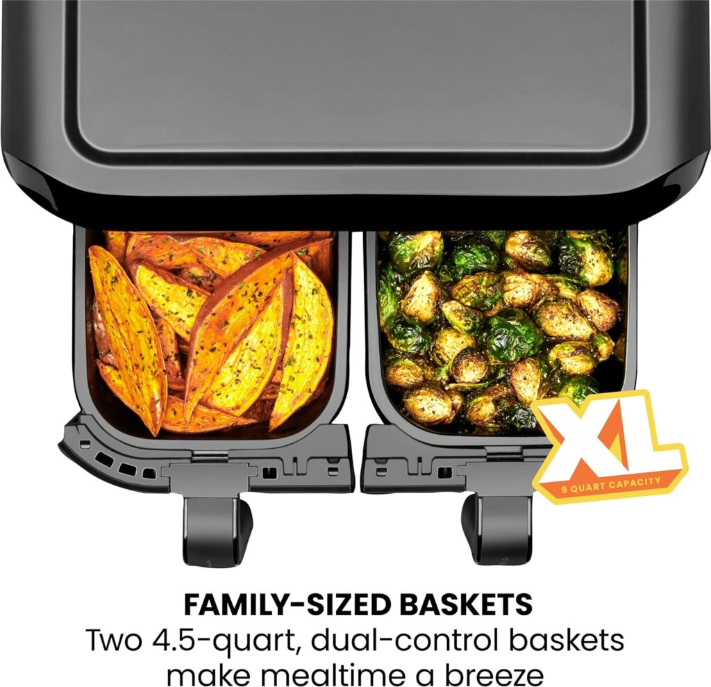 Chefman TurboFry Touch Dual Air Fryer, Maximize The Healthiest Meals With Double Basket Capacity, One-Touch Digital Controls And Shake Reminder For The Perfect Crispy And Low-Calorie Finish