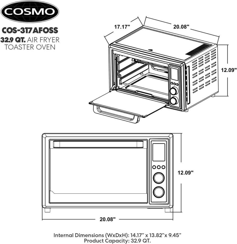 COSMO COS-23AFAKB 2.3 Quart Electric Small Air Fryer with Temperature Control, Timer, Auto Shut-Off, Non-Stick Frying Tray, 1000W Compact Mini Air Fryer (2.3 Quarts, Stainless Steel/Black)