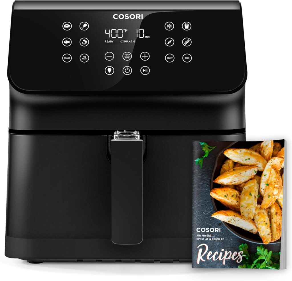 COSORI Pro II Air Fryer Oven Combo, 5.8QT Large Airfryer Cooker with 12 One-Touch Savable Custom Functions, Cookbook and Online Recipes, Nonstick and Dishwasher-Safe Detachable Square Basket, Black