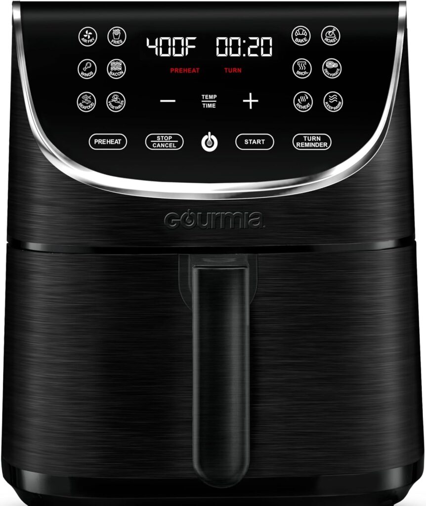 Gourmia Air Fryer Oven Digital Display 7 Quart Large AirFryer Cooker 12 Touch Cooking Presets, XL Air Fryer Basket 1700w Power Multifunction GAF716 Black and Stainless Steel Accents FRY FORCE 360°