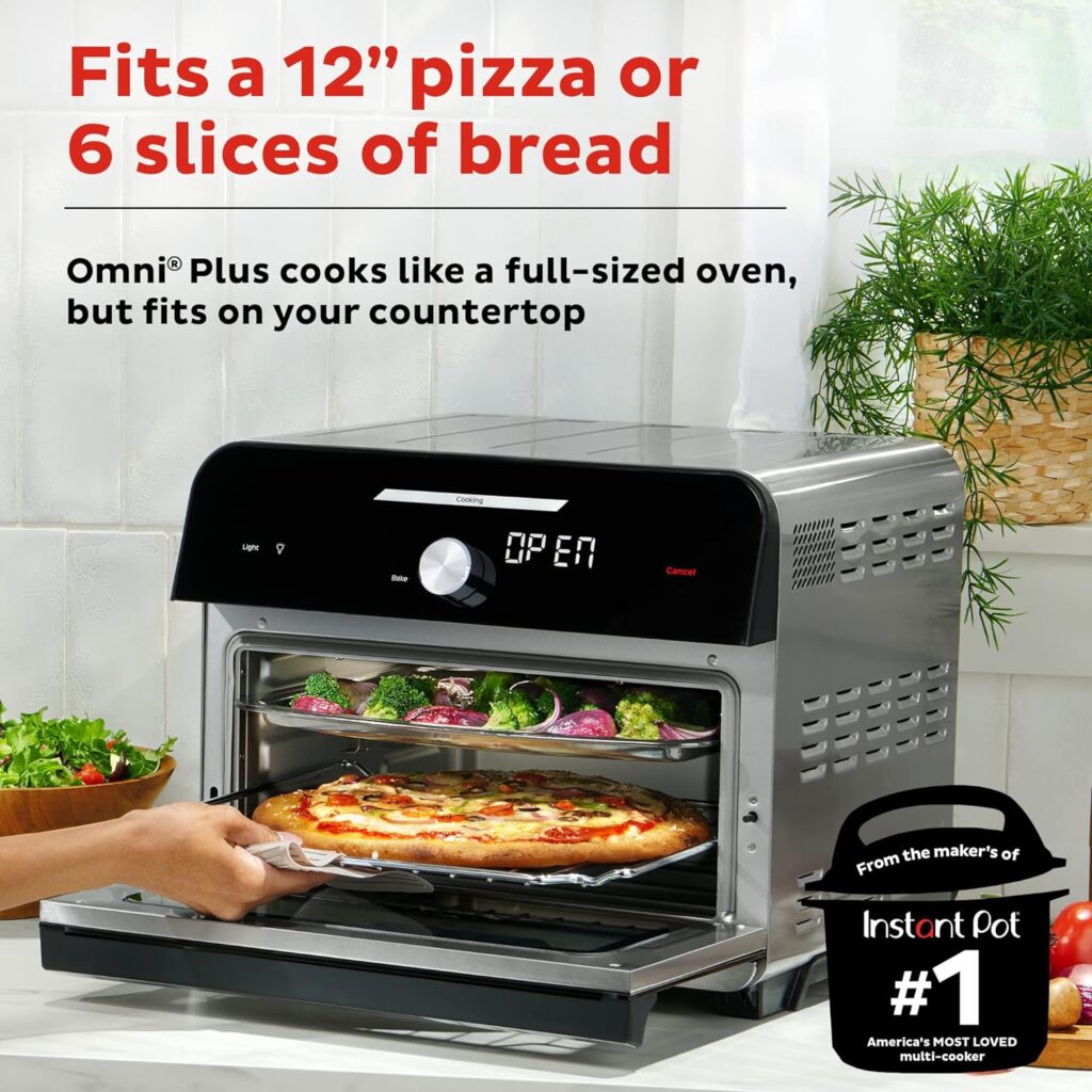 Instant Omni Plus 19 QT/18L Air Fryer Toaster Oven Combo, From the Makers of Instant Pot, 10-in-1 Functions, Fits a 12 Pizza, 6 Slices of Bread, App with Over 100 Recipes, Stainless Steel