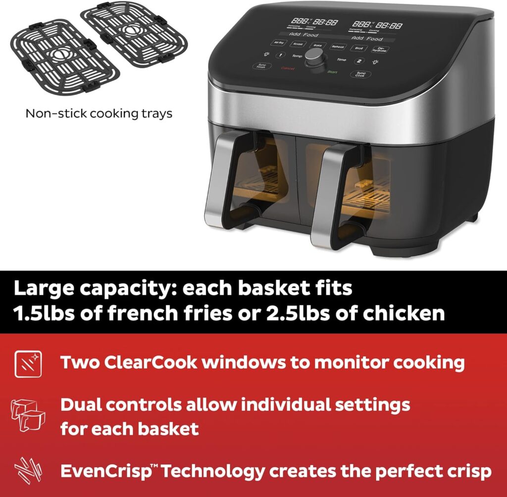 Instant Pot 6-Quart Air Fryer Oven, From the Makers of Instant with Odor Erase Technology, ClearCook Cooking Window, App with over 100 Recipes, Single Basket, Stainless Steel