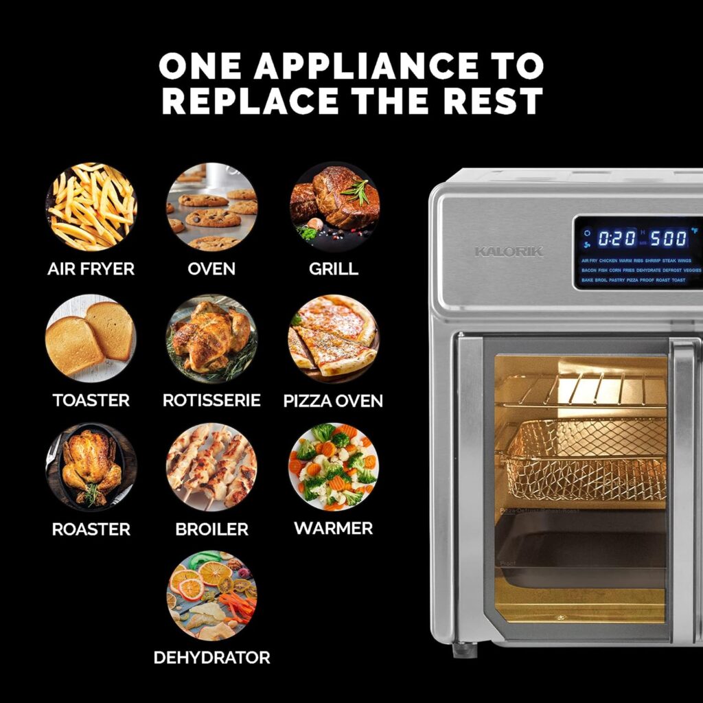 Kalorik® MAXX® Digital Air Fryer Oven, 26 Quart, 10-in-1 Countertop Toaster Oven  Air Fryer Combo-21 Presets up to 500 degrees, Includes 9 Accessories  Cookbook