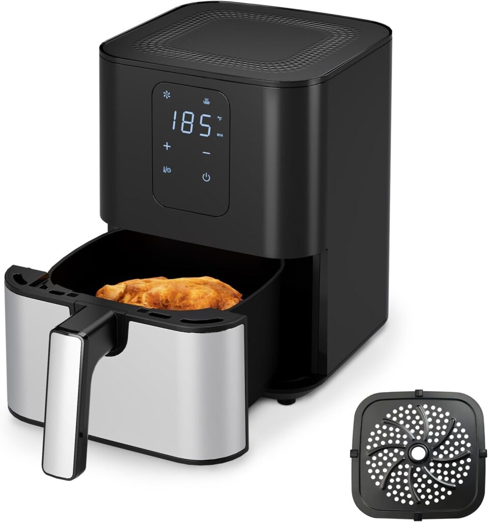 Kitchen Elite Air Fryer Oven 4.5 Qt, 1-Touch Digital Display Compact Cooker，Space-saving, Nonstick and Dishwasher Safe Basket, Stainless Steel