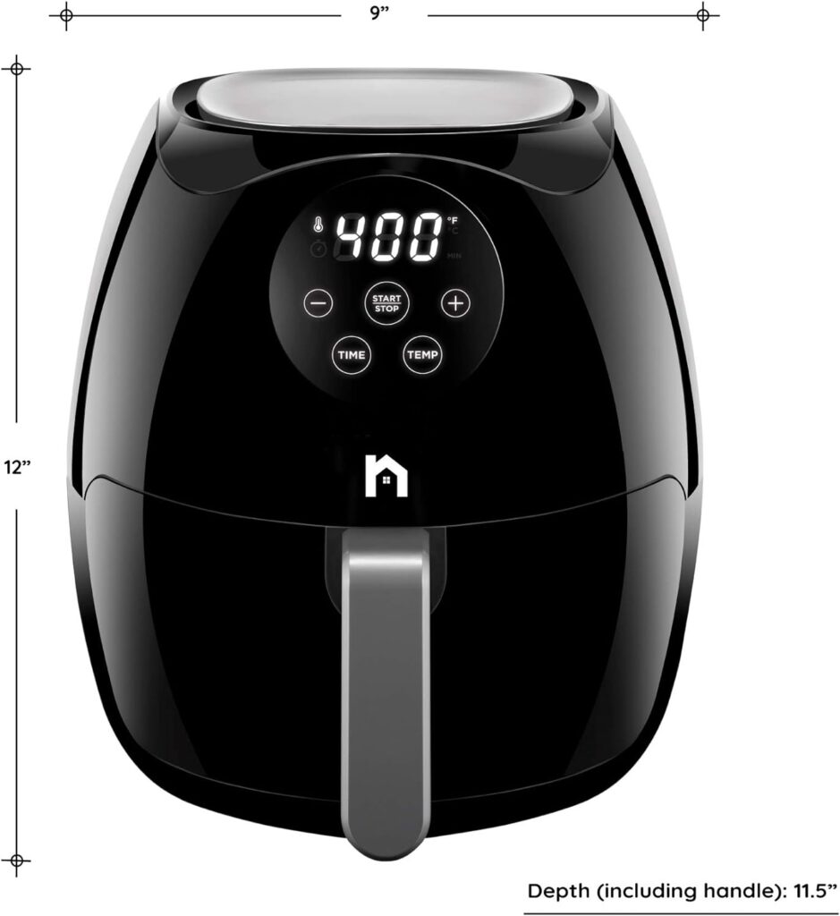 New House Kitchen Digital 3.5 Liter Air Fryer w/ Flat Basket, Touch Screen AirFryer, Non-Stick Dishwasher-Safe Basket, Use Less Oil For Fast Healthier Food, 60 Min Timer  Auto Shut Off, Black