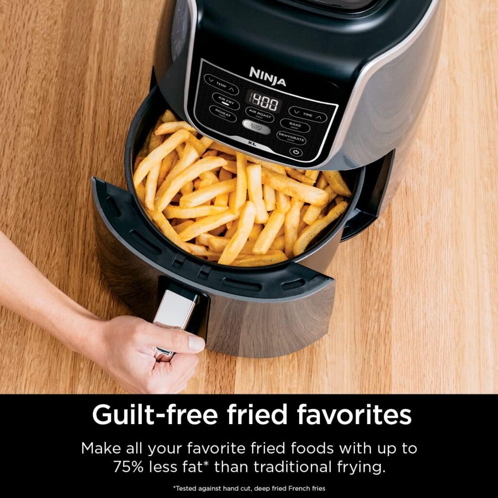 Ninja AF150AMZ Air Fryer XL, 5.5 Qt. Capacity that can Air Fry, Air Roast, Bake, Reheat  Dehydrate, with Dishwasher Safe, Nonstick Basket  Crisper Plate and a Chef-Inspired Recipe Guide, Grey