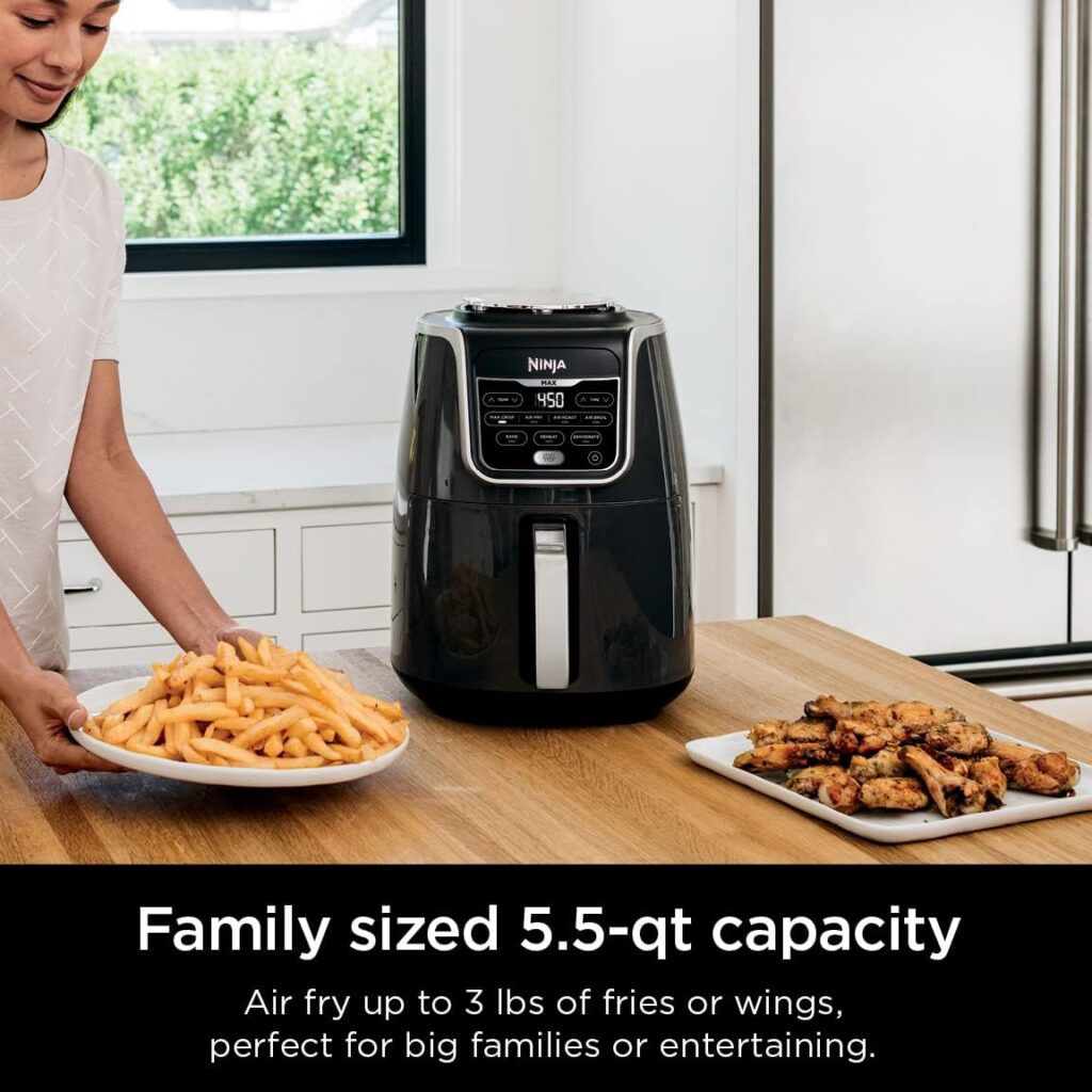 Ninja AF161 Max XL Air Fryer that Cooks, Crisps, Roasts, Bakes, Reheats and Dehydrates, with 5.5 Quart Capacity, and a High Gloss Finish, Grey