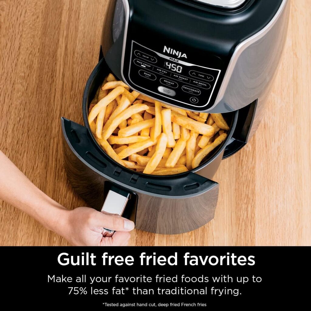 Ninja AF161 Max XL Air Fryer that Cooks, Crisps, Roasts, Bakes, Reheats and Dehydrates, with 5.5 Quart Capacity, and a High Gloss Finish, Grey