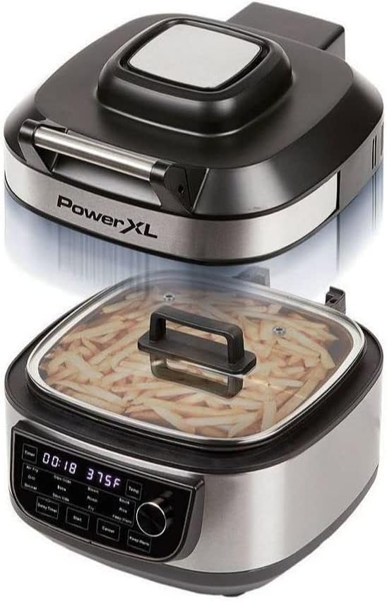 PowerXL Grill Air Fryer Combo 6 QT 12-in-1 Indoor Slow Cooker, Roast, Bake, 1550-Watts, Stainless Steel Finish (Standard)