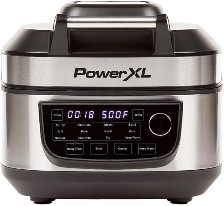 PowerXL Grill Air Fryer Combo 6 QT 12-in-1 Indoor Slow Cooker, Roast, Bake, 1550-Watts, Stainless Steel Finish (Standard)