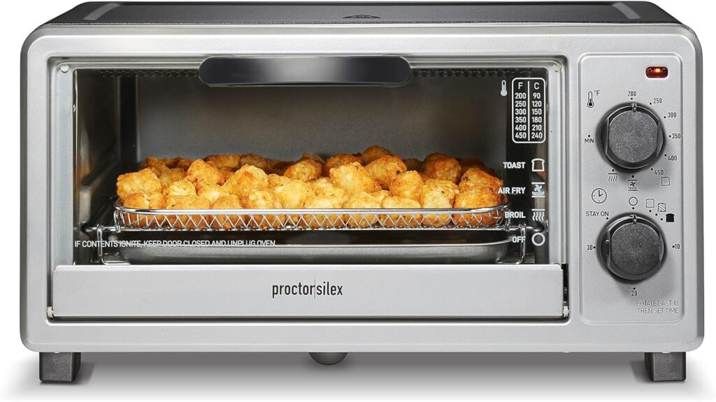 Proctor Silex Simply-Crisp Toaster Oven Air Fryer Combo with 4 Functions Including Convection, Bake Broil, Fits 4 Slices or 12” Pizza, Auto Shutoff, Black (31265)