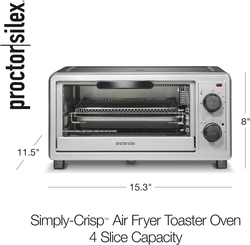 Proctor Silex Simply-Crisp Toaster Oven Air Fryer Combo with 4 Functions Including Convection, Bake Broil, Fits 4 Slices or 12” Pizza, Auto Shutoff, Black (31265)