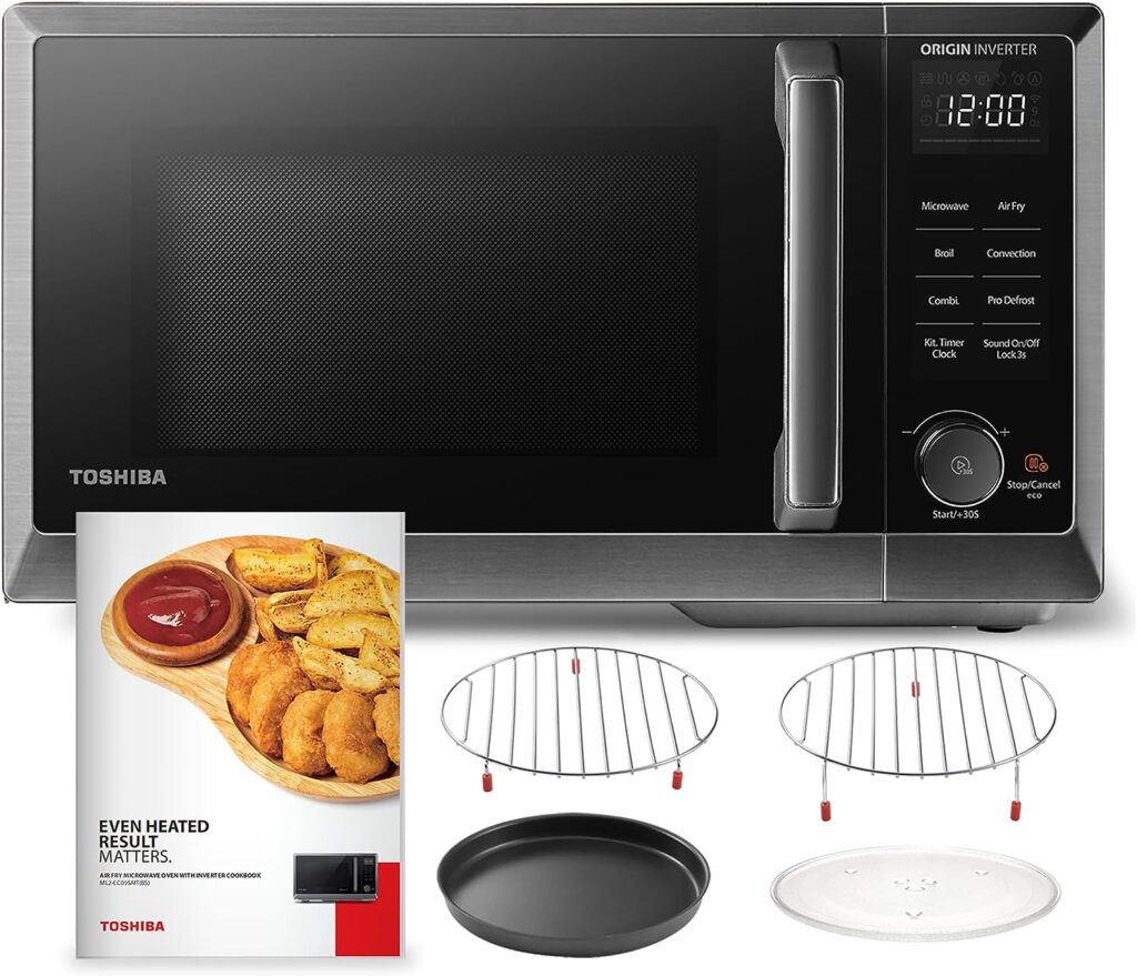 TOSHIBA 6-in-1 Inverter Countertop Microwave Oven Air Fryer Combo, MASTER Series, Healthy Air Fryer, Broil, Convection, Speedy Combi, Even Defrost 11.3 Turntable Sound On/Off, 27 Auto Menu