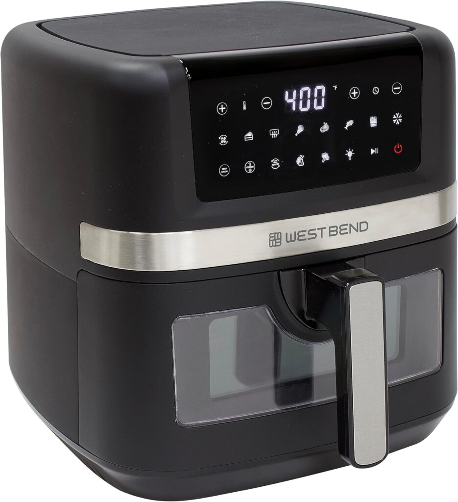 West Bend Air Fryer 7-Quart Capacity with Digital Controls View Window and 13 Cooking Presets, Nonstick Frying Basket, 1700-Watts, Black