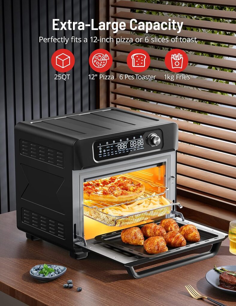 Air Fryer Toaster Oven, SWIPESMITH 24-in-1 Convection Air fryer, 26-QT XL Capacity, Digital Countertop Oven with 100 Recipes, Accessories, Touch Control, 1700W