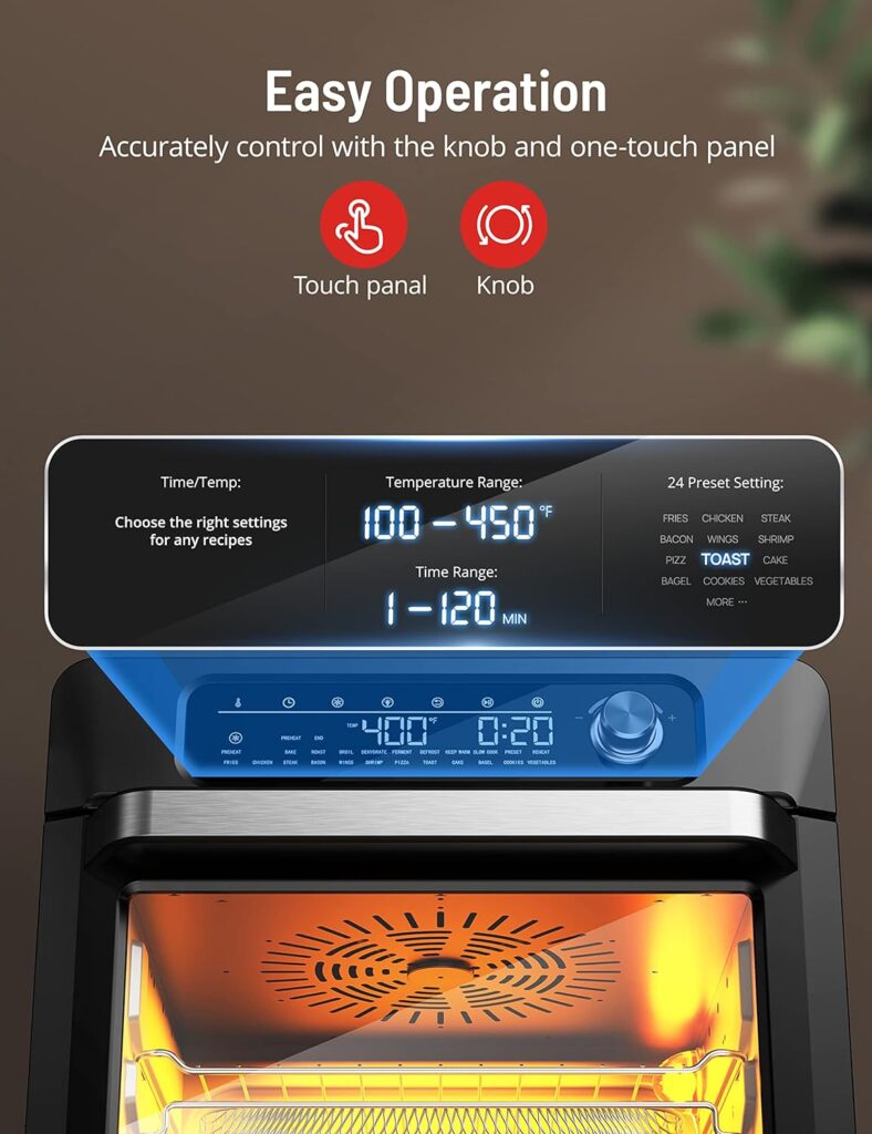 Air Fryer Toaster Oven, SWIPESMITH 24-in-1 Convection Air fryer, 26-QT XL Capacity, Digital Countertop Oven with 100 Recipes, Accessories, Touch Control, 1700W