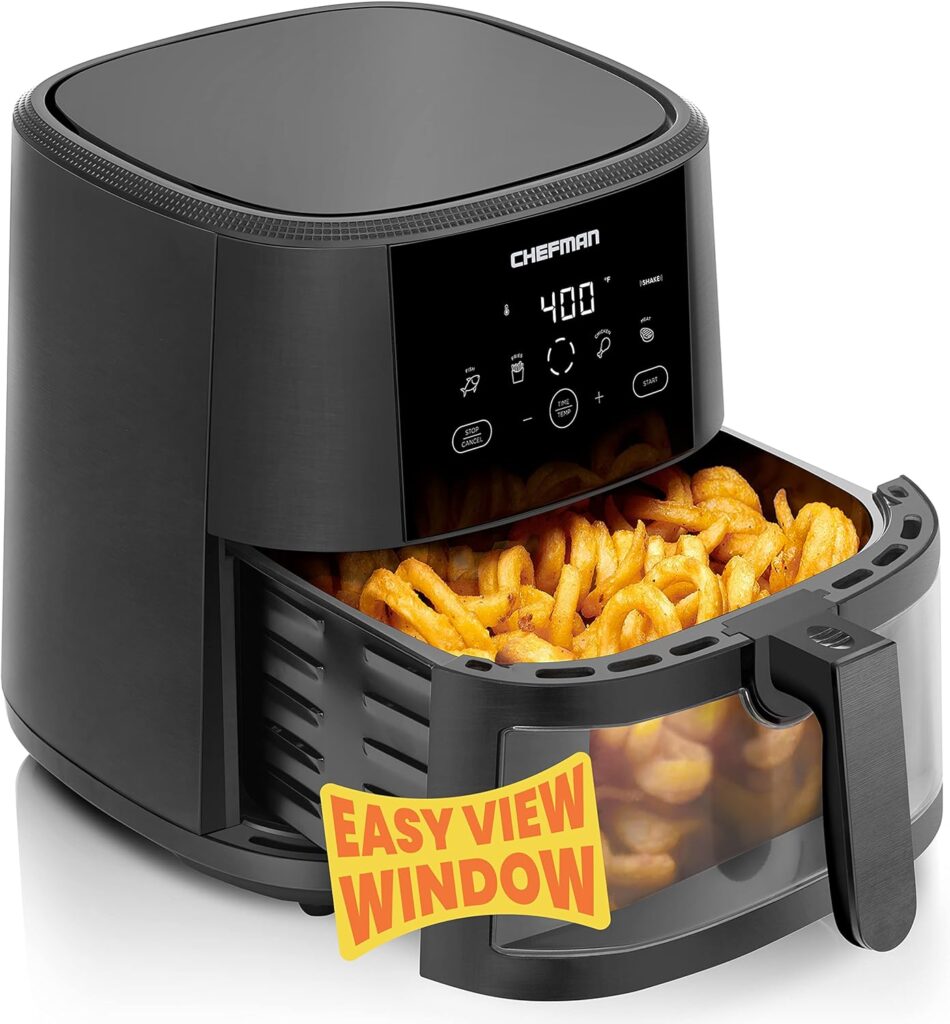 Chefman Electric Indoor Air Fryer + Grill Does It All, Countertop-Size 5-in-1 Unit Can Air Fry, Grill, Roast, Bake, and Broil, Removable Integrated Probe Thermometer Guarantees Perfect Doneness