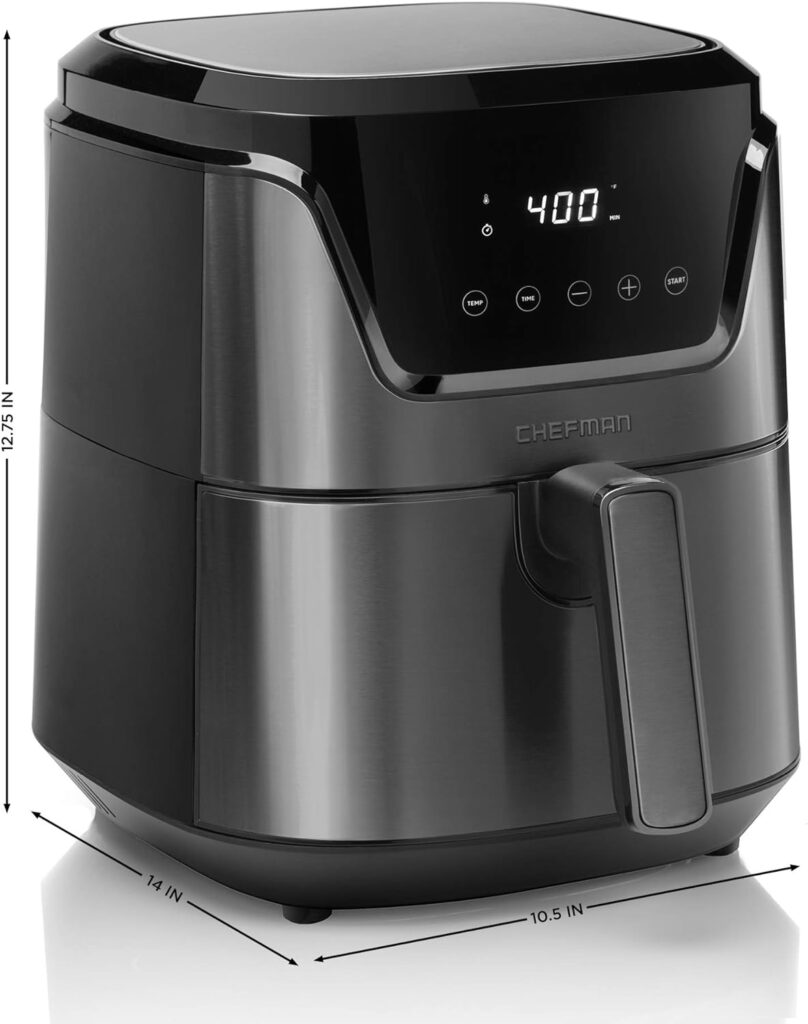 Chefman Electric Indoor Air Fryer + Grill Does It All, Countertop-Size 5-in-1 Unit Can Air Fry, Grill, Roast, Bake, and Broil, Removable Integrated Probe Thermometer Guarantees Perfect Doneness