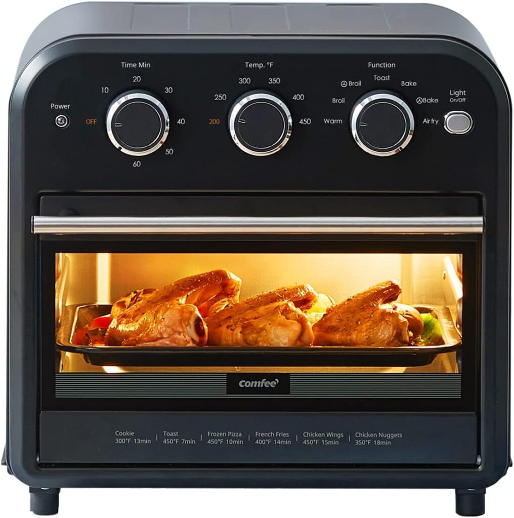 COMFEE Retro Air Fryer Toaster Oven, 7-in-1, 1250W, 14QT Capacity, 4 Slice, Fry, Bake, Broil, Toast, Warm, Convection Black, Perfect for Countertop (CO-A101A(BK))