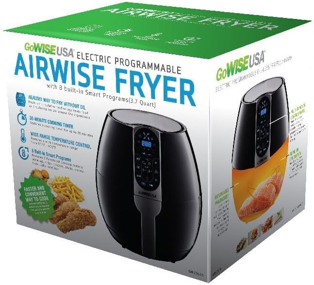 GoWISE USA 3.7-Quart Programmable Air Fryer with 8 Cook Presets, GW22638 - Black