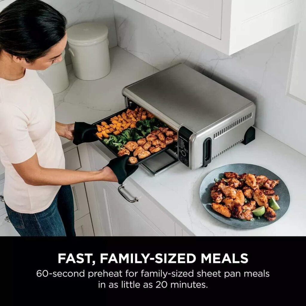 Ninja FT102CO Foodi 9-in-1 Digital Air Fry Oven, Air Roast/ Broil, Bake, Bagel, Toast, Dehydrate, Keep Warm, and Reheat, Stainless Steel (Renewed)