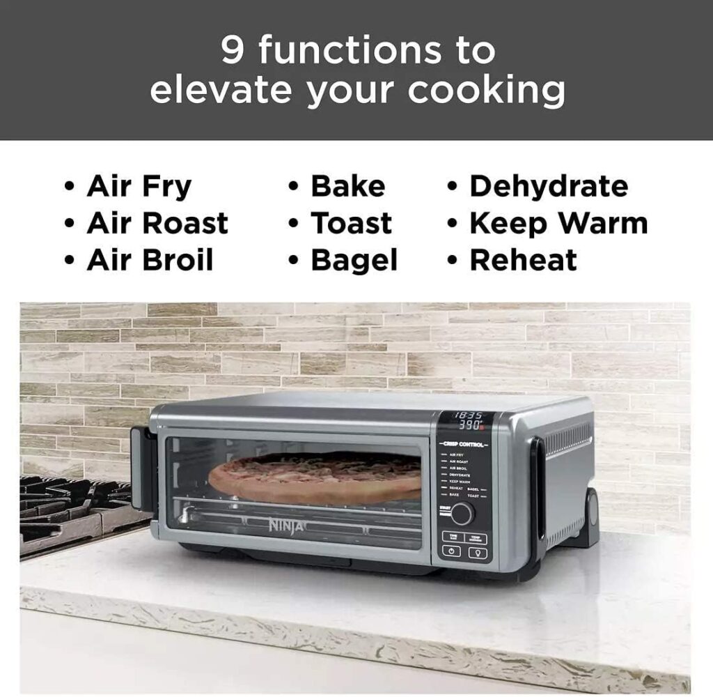 Ninja FT102CO Foodi 9-in-1 Digital Air Fry Oven, Air Roast/ Broil, Bake, Bagel, Toast, Dehydrate, Keep Warm, and Reheat, Stainless Steel (Renewed)