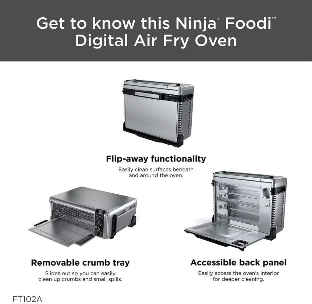 Ninja FT102CO Foodi 9-in-1 Digital Air Fry Oven, Air Roast/ Broil, Bake, Bagel, Toast, Dehydrate, Keep Warm, and Reheat, Stainless Steel (Renewed)