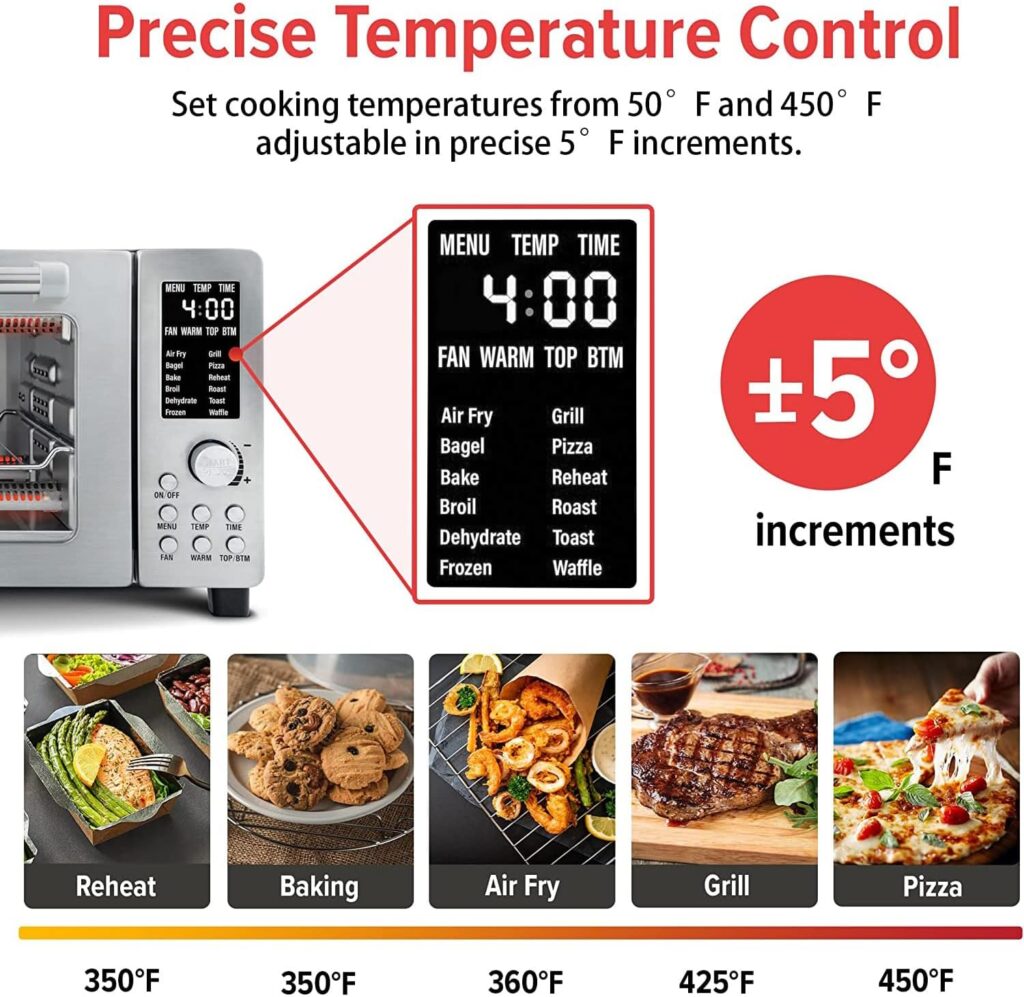 Nuwave Bravo 12-in-1 Digital Toaster Oven, Countertop Convection Oven  Air Fryer Combo, 1800 Watts, 21-Qt Capacity, 50°-450°F Temp Controls, Dual Zone Surround Cooking, Linear T Technology, SS Look