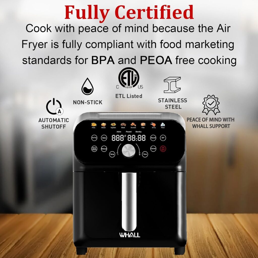 WHALL Air Fryer, 5.8QT Air Fryer Oven with LED Digital Touchscreen, 12-in-1 Cooking Functions Air fryers, Dishwasher-Safe Basket, Stainless Steel/BS