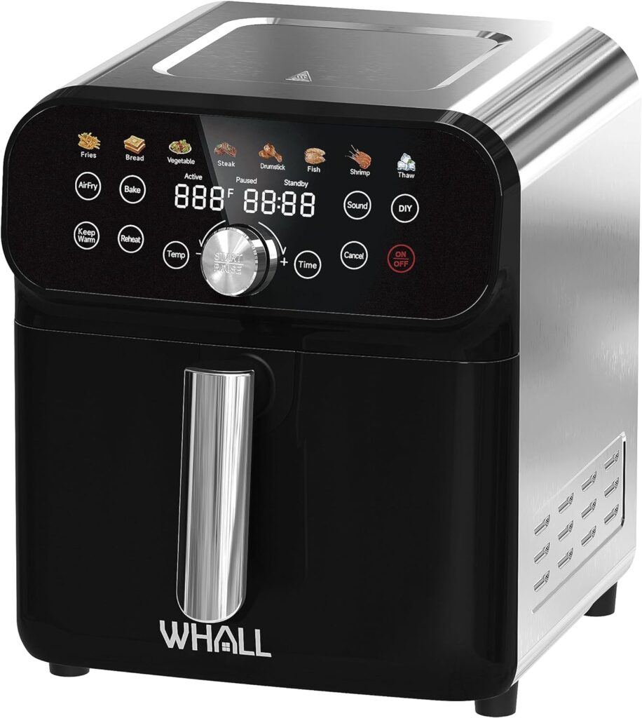 WHALL Air Fryer, 5.8QT Air Fryer Oven with LED Digital Touchscreen, 12-in-1 Cooking Functions Air fryers, Dishwasher-Safe Basket, Stainless Steel/BS