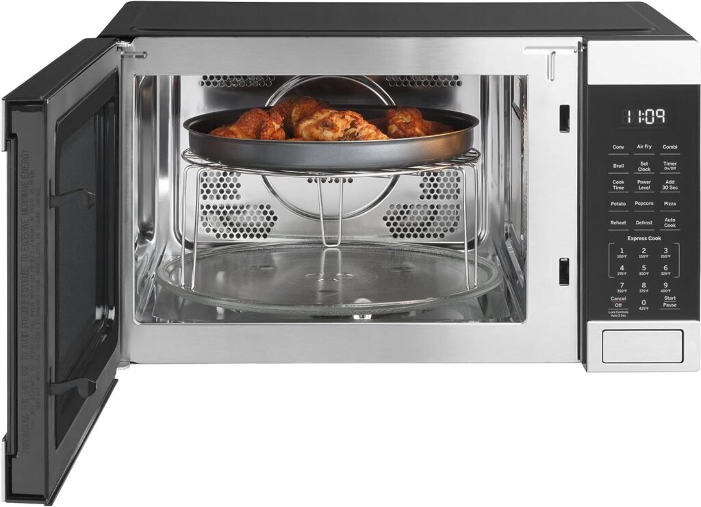 GE 1.0 Cu Ft Microwave Oven with Air Fryer, Broiler  Convection - 1050W, Stainless Steel