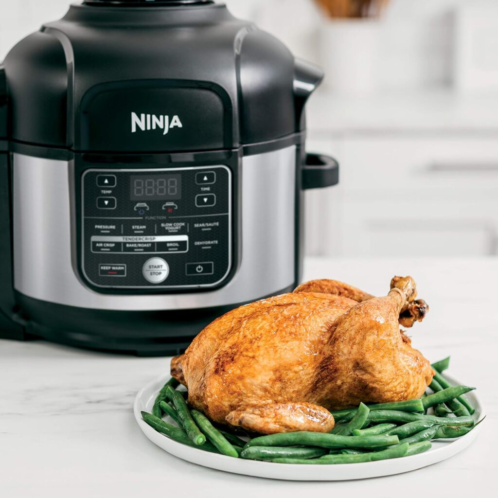 Ninja FD401 Foodi 12-in-1 Deluxe XL 8 qt. Pressure Cooker Air Fryer that Steams, Slow Cooks, Sears, Sautés, Dehydrates More, with 5 qt. Crisper Basket, Reversible Rack Recipe Book, Silver