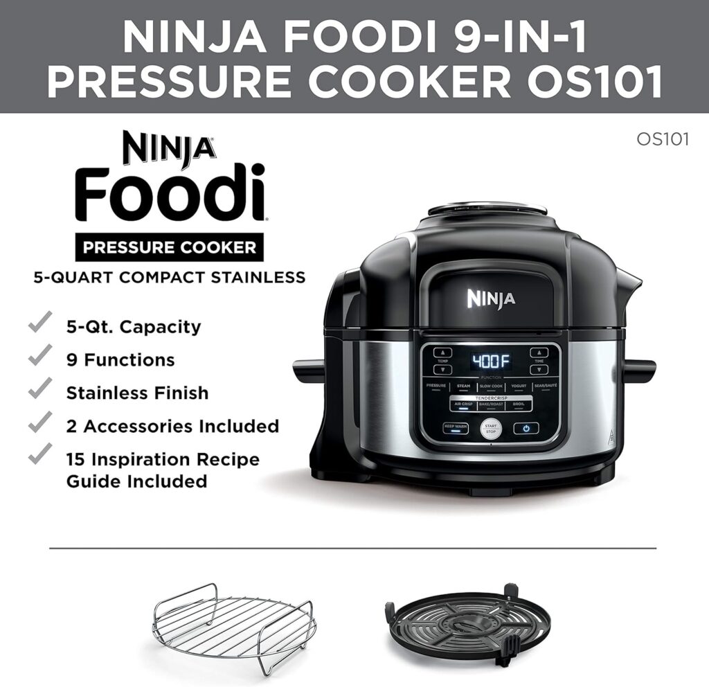 Ninja FD401 Foodi 12-in-1 Deluxe XL 8 qt. Pressure Cooker Air Fryer that Steams, Slow Cooks, Sears, Sautés, Dehydrates More, with 5 qt. Crisper Basket, Reversible Rack Recipe Book, Silver