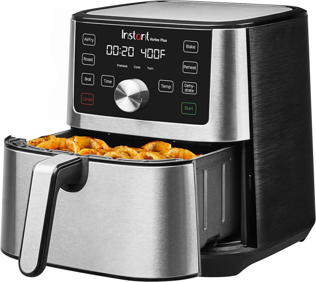 Instant Vortex Plus 6QT XL Air Fryer, 6-in-1, Broils, Dehydrates, Crisps, Roasts, Reheats, Bakes for Quick Easy Meals, 100+ In-App Recipes, Dishwasher-Safe, from the Makers of Instant Pot, Black